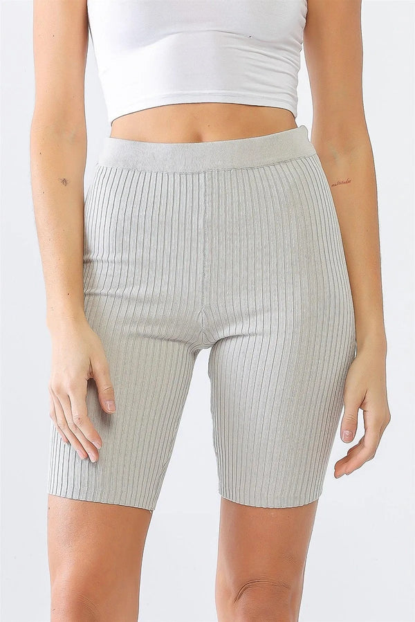 Silver Ribbed High Waist Slim Fit Stretchy