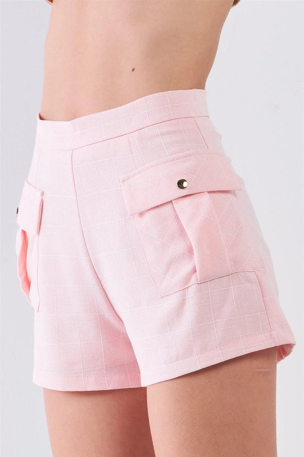 Light Pink Checkered High-Waisted Side Cargo Pockets